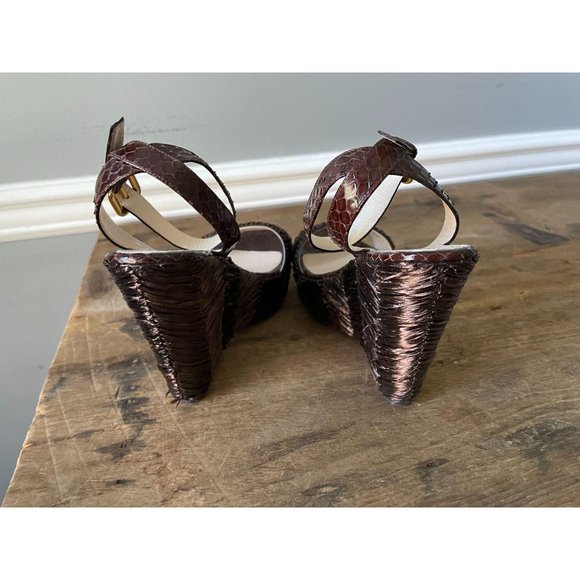 PRADA Wicker Woven Ankle Strap Platform Wedges - Picture 6 of 10